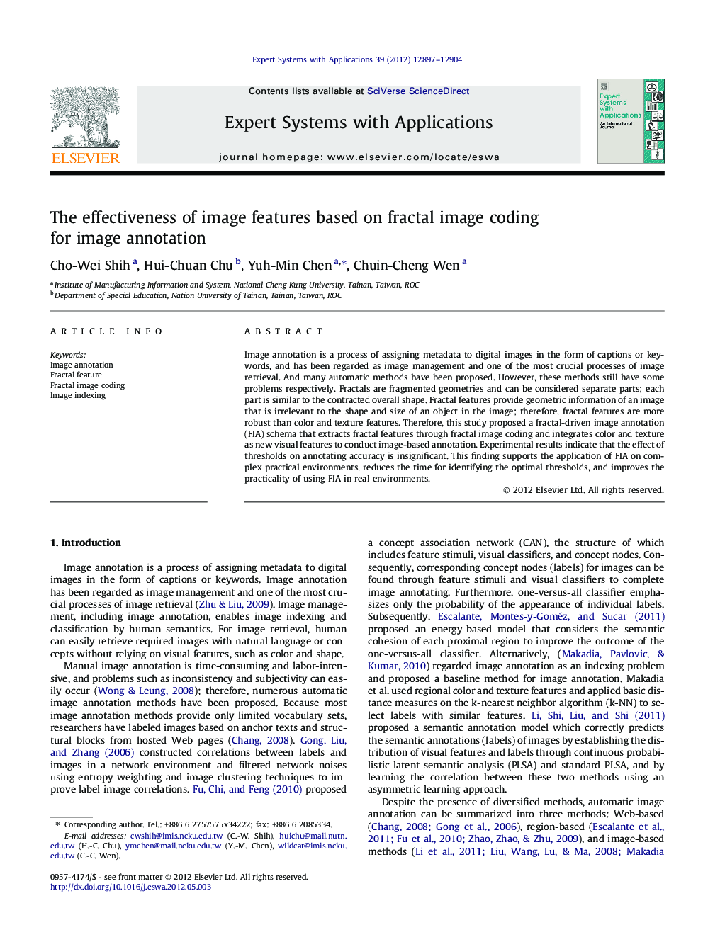 The effectiveness of image features based on fractal image coding for image annotation