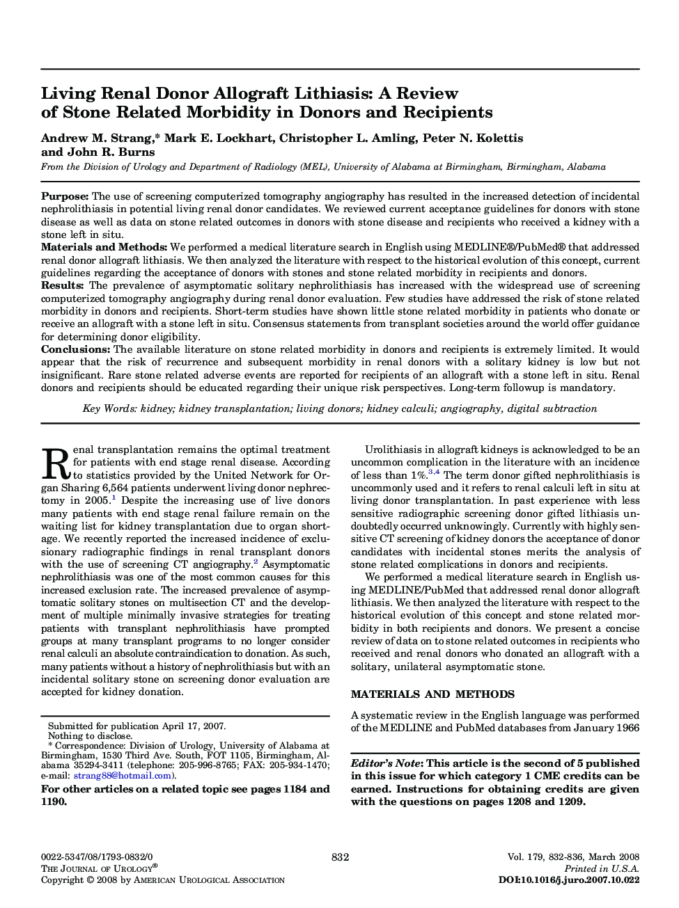 Living Renal Donor Allograft Lithiasis: A Review of Stone Related Morbidity in Donors and Recipients 