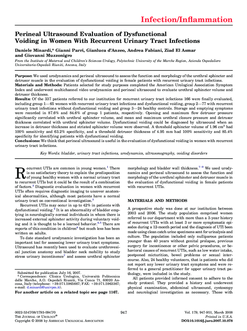 Perineal Ultrasound Evaluation of Dysfunctional Voiding in Women With Recurrent Urinary Tract Infections 