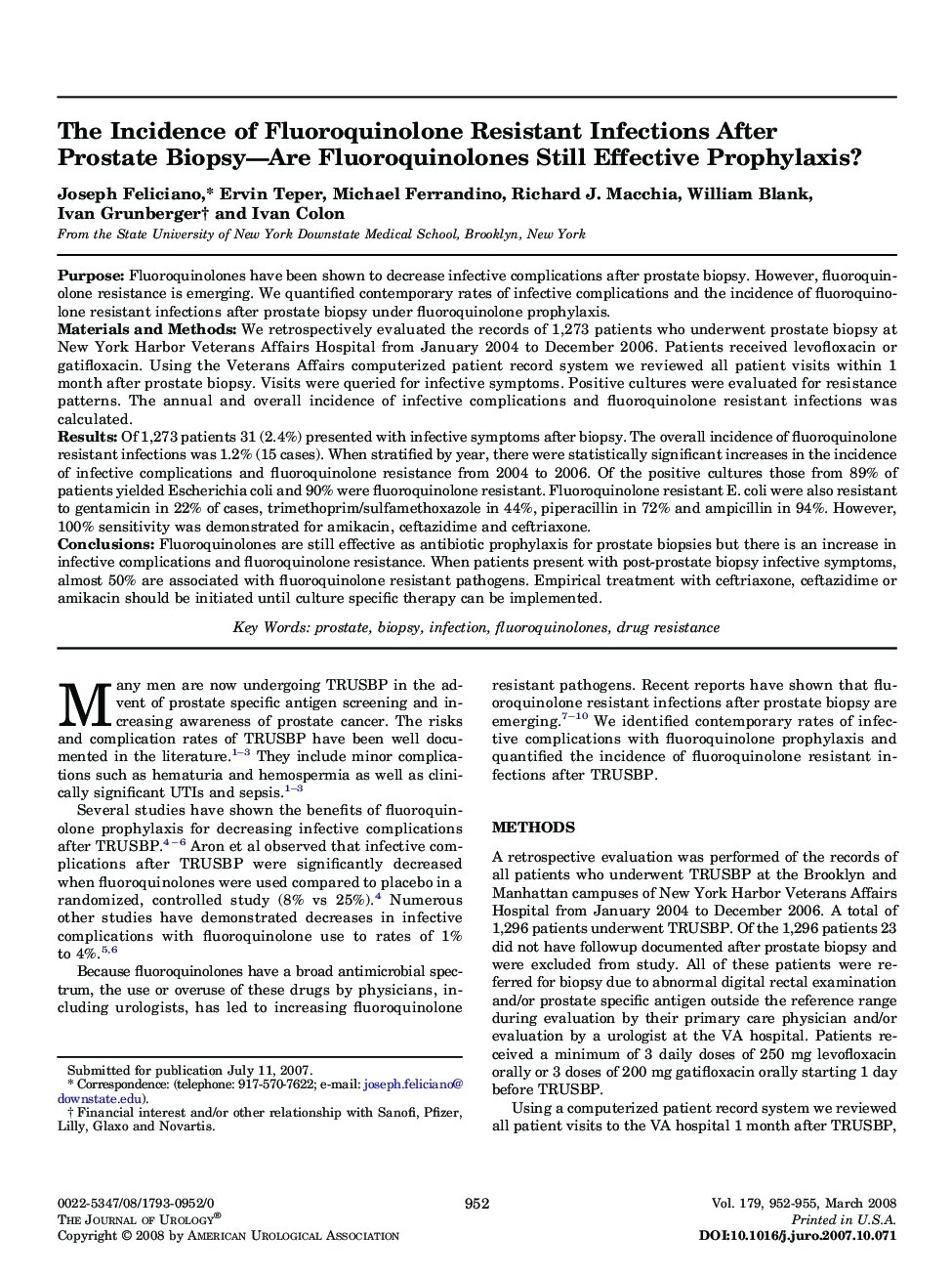 The Incidence of Fluoroquinolone Resistant Infections After Prostate Biopsy—Are Fluoroquinolones Still Effective Prophylaxis?