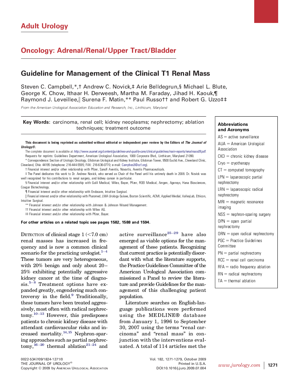 Guideline for Management of the Clinical T1 Renal Mass