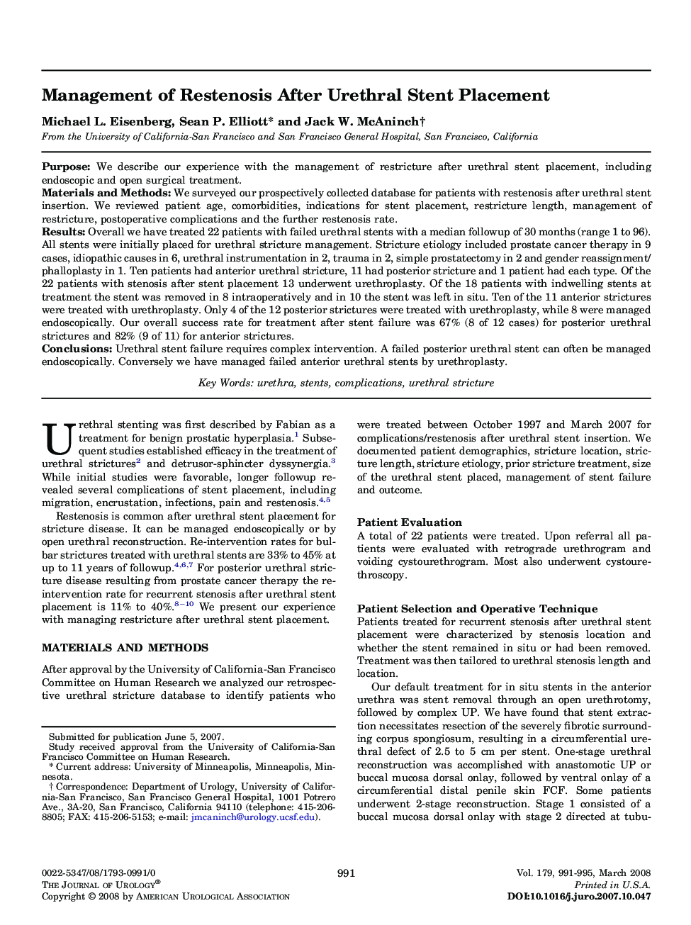 Management of Restenosis After Urethral Stent Placement 