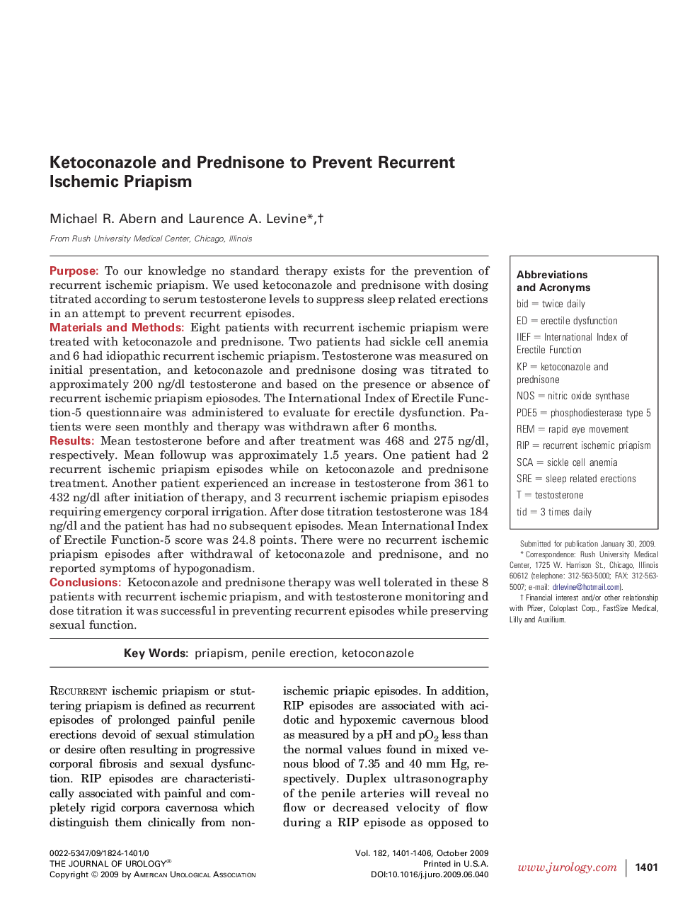 Ketoconazole and Prednisone to Prevent Recurrent Ischemic Priapism