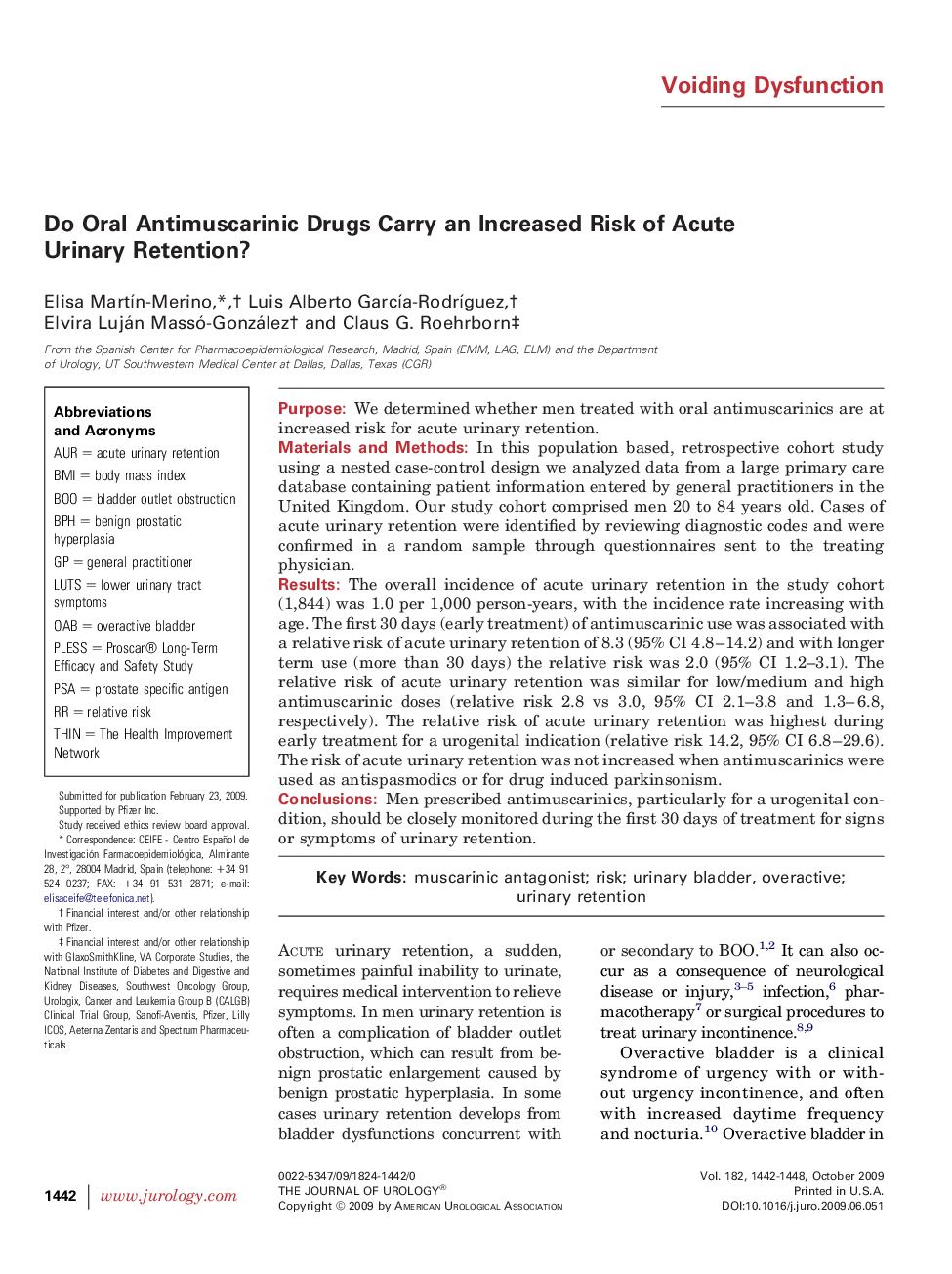 Do Oral Antimuscarinic Drugs Carry an Increased Risk of Acute Urinary Retention? 