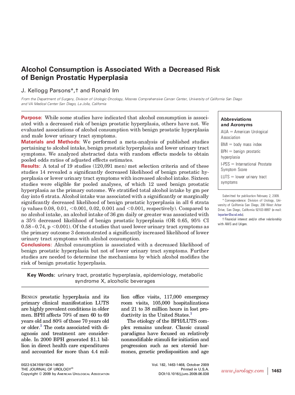 Alcohol Consumption is Associated With a Decreased Risk of Benign Prostatic Hyperplasia