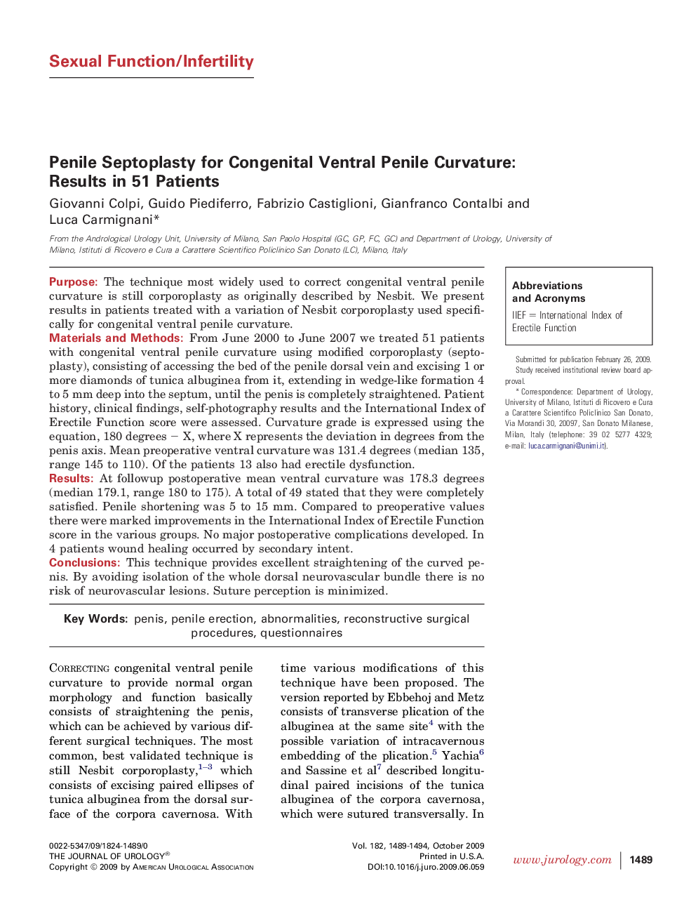 Penile Septoplasty for Congenital Ventral Penile Curvature: Results in 51 Patients 