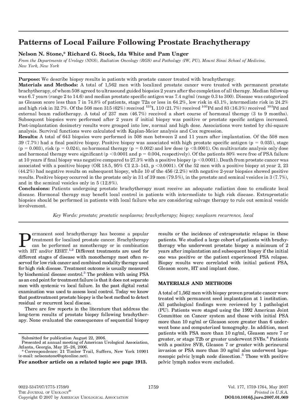 Patterns of Local Failure Following Prostate Brachytherapy 