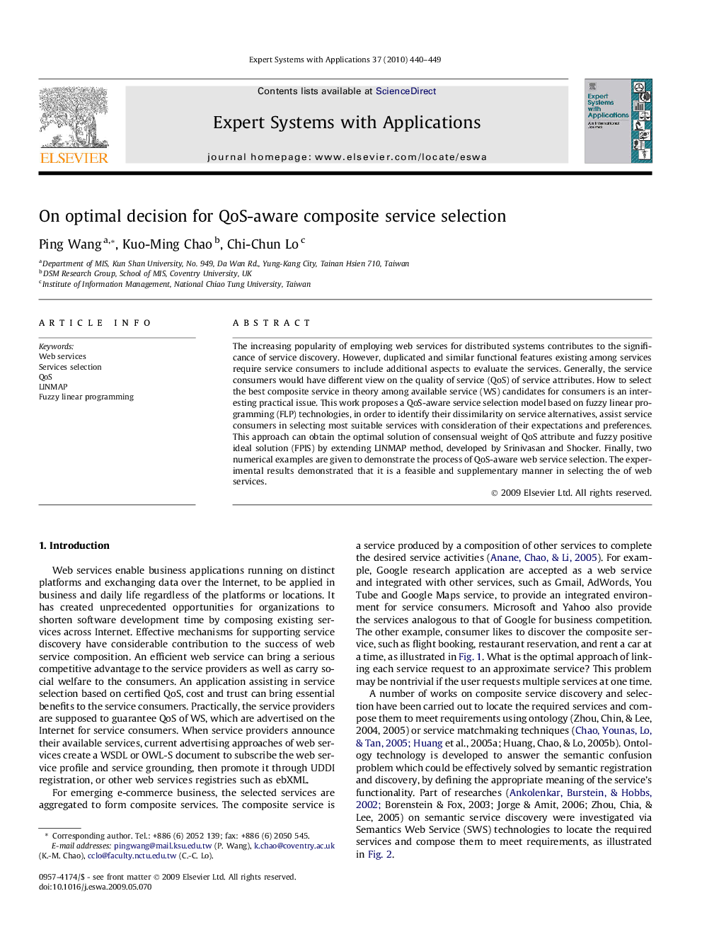 On optimal decision for QoS-aware composite service selection