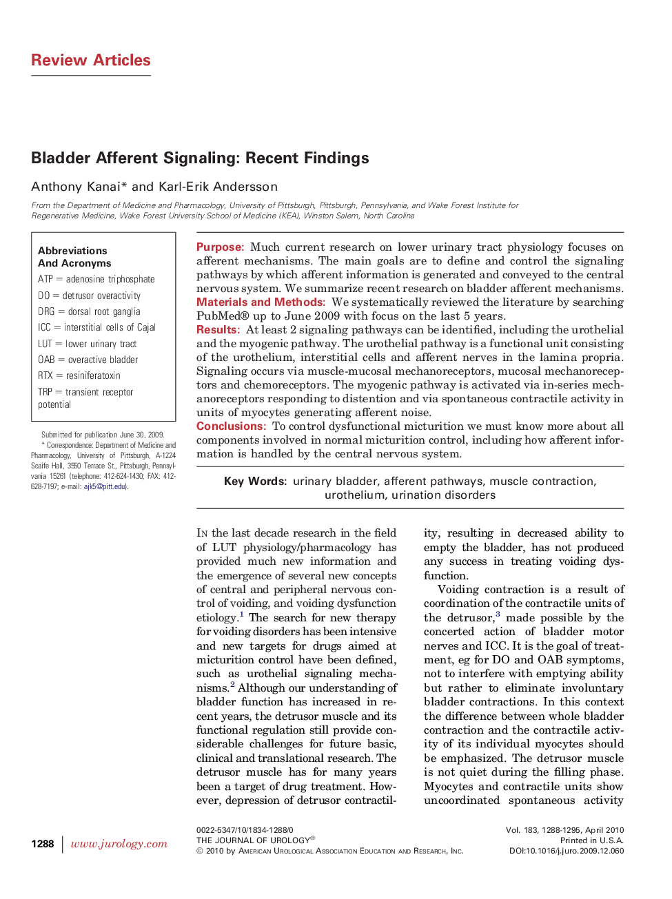 Bladder Afferent Signaling: Recent Findings