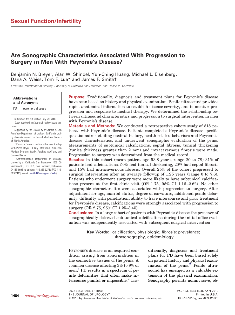 Are Sonographic Characteristics Associated With Progression to Surgery in Men With Peyronie's Disease? 