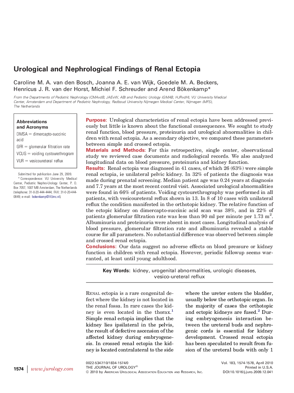 Urological and Nephrological Findings of Renal Ectopia