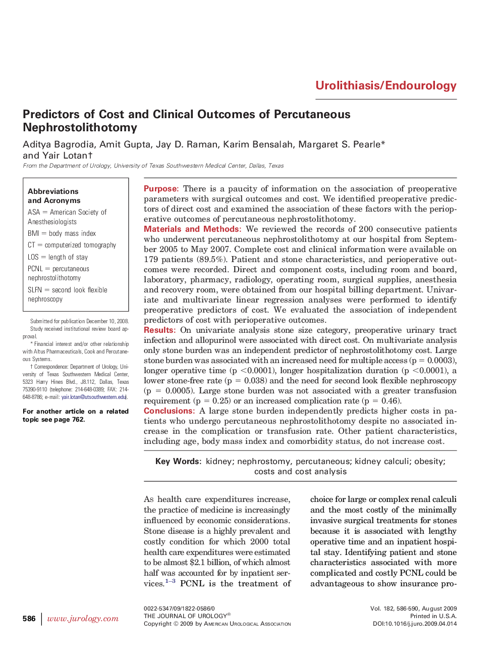 Predictors of Cost and Clinical Outcomes of Percutaneous Nephrostolithotomy 