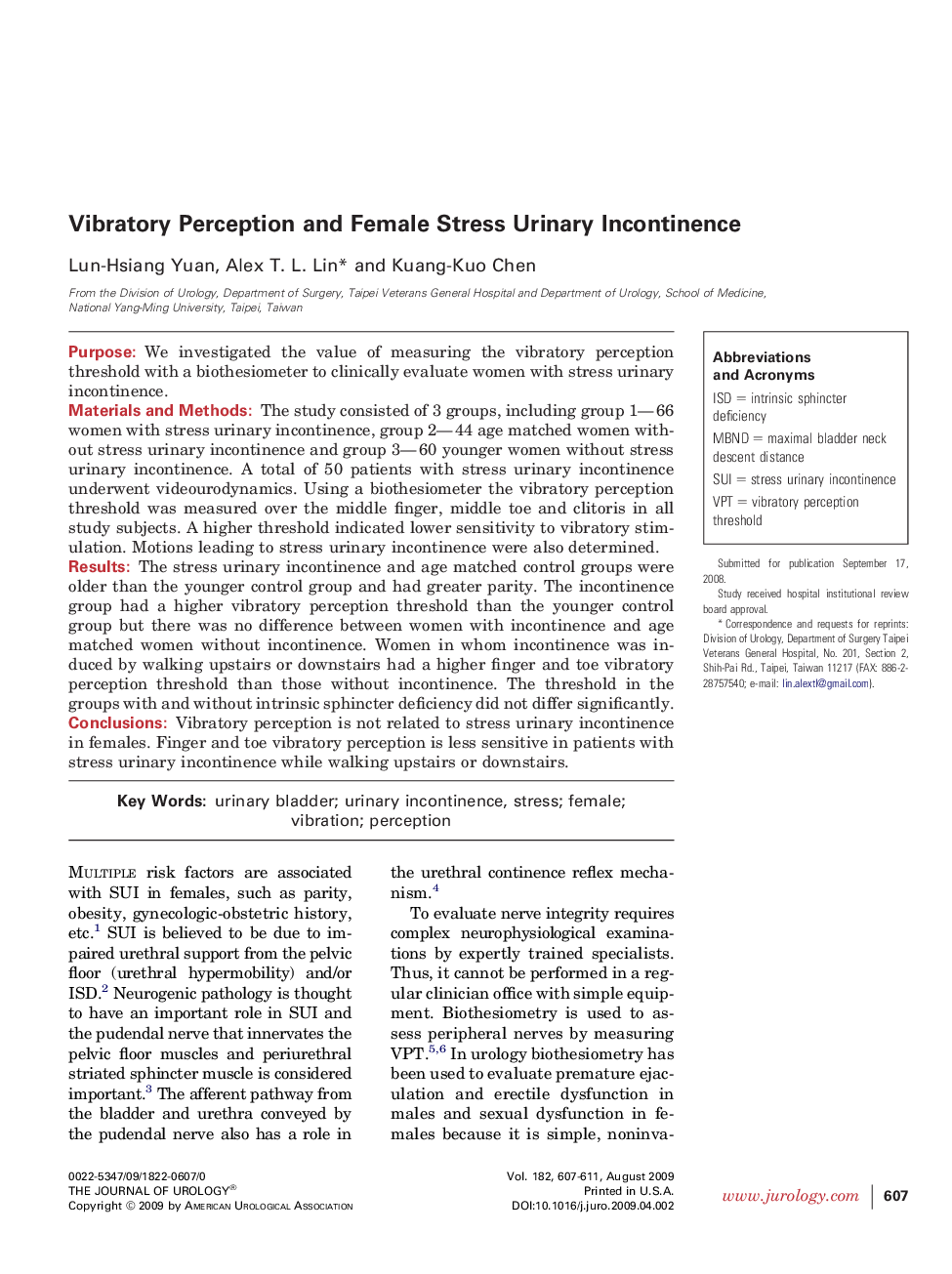 Vibratory Perception and Female Stress Urinary Incontinence 