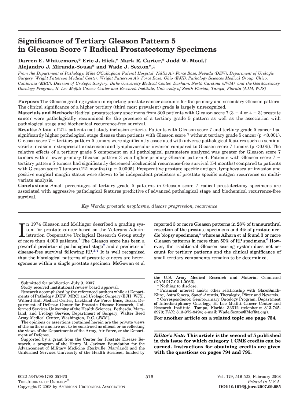 Significance of Tertiary Gleason Pattern 5 in Gleason Score 7 Radical Prostatectomy Specimens