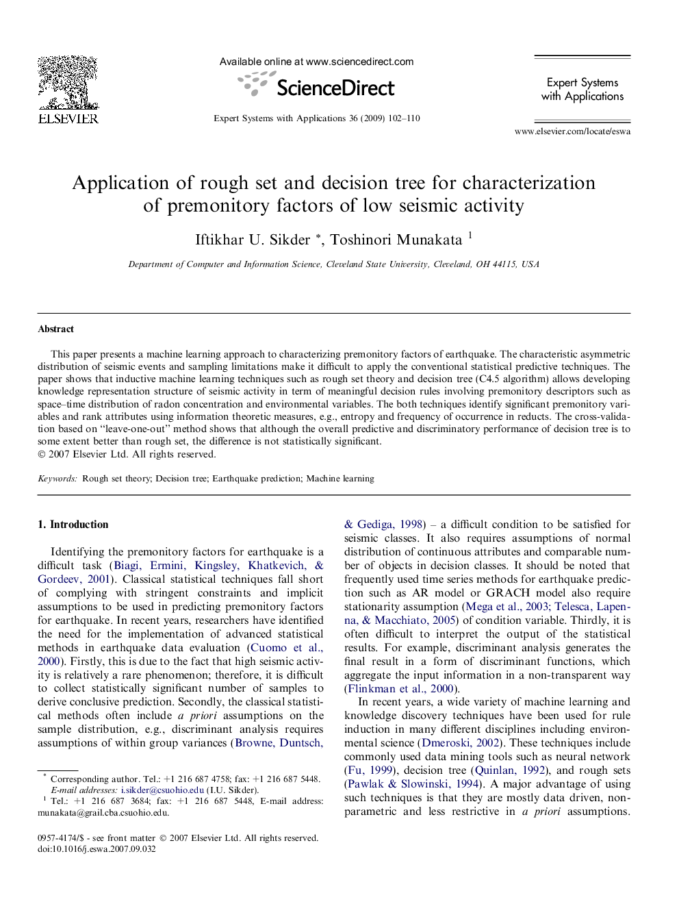 Application of rough set and decision tree for characterization of premonitory factors of low seismic activity