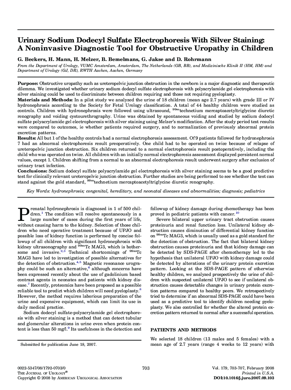 Urinary Sodium Dodecyl Sulfate Electrophoresis With Silver Staining: A Noninvasive Diagnostic Tool for Obstructive Uropathy in Children