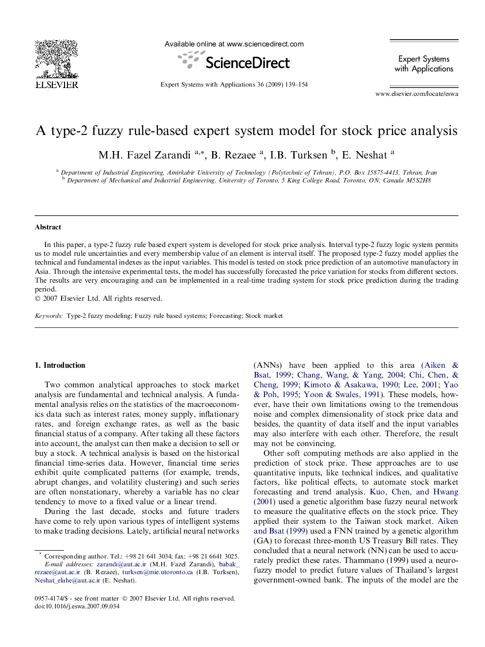 A type-2 fuzzy rule-based expert system model for stock price analysis