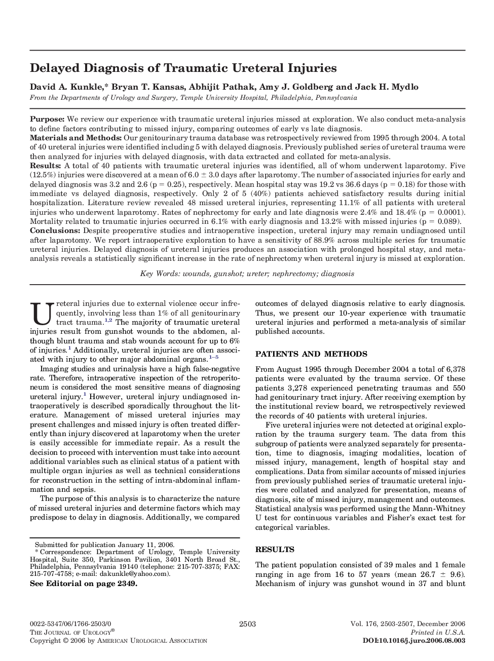 Delayed Diagnosis of Traumatic Ureteral Injuries 