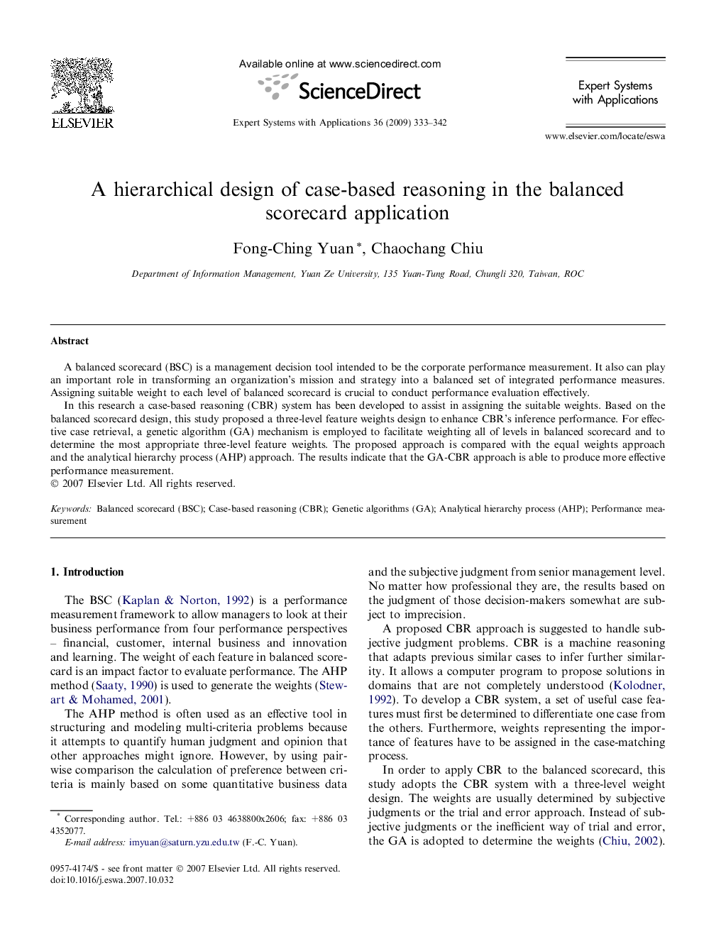 A hierarchical design of case-based reasoning in the balanced scorecard application