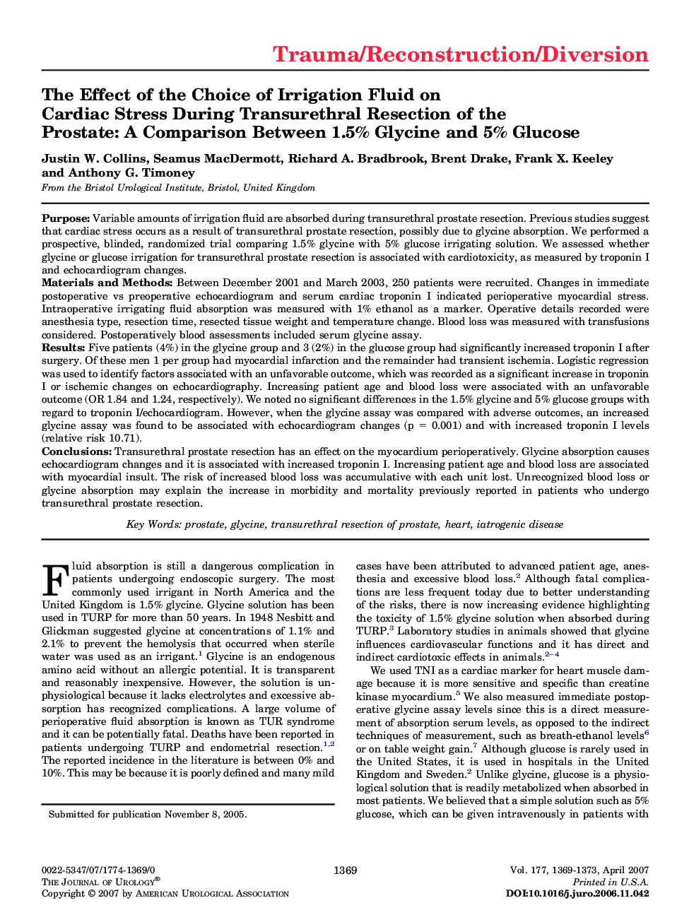 The Effect of the Choice of Irrigation Fluid on Cardiac Stress During Transurethral Resection of the Prostate: A Comparison Between 1.5% Glycine and 5% Glucose