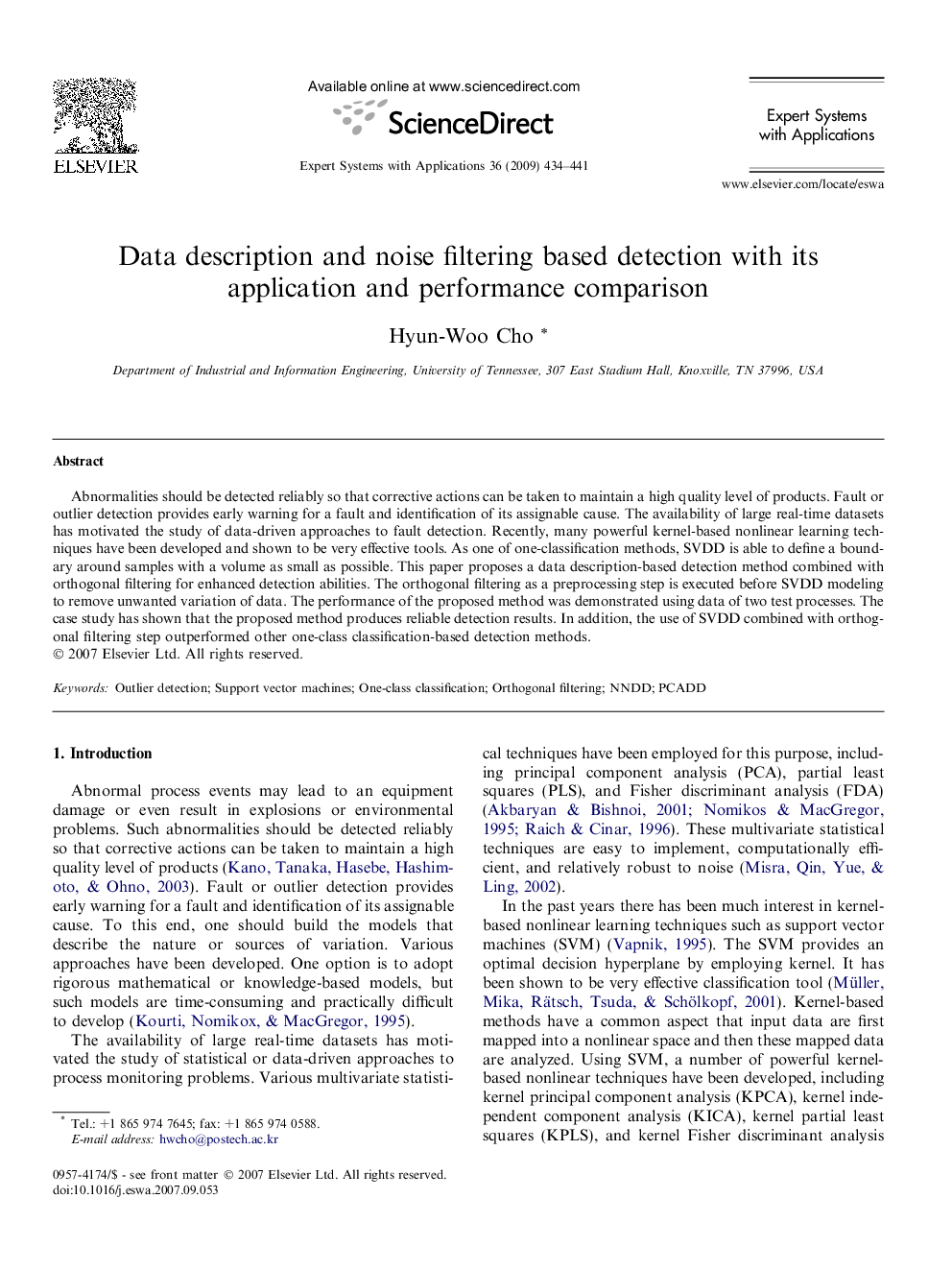 Data description and noise filtering based detection with its application and performance comparison