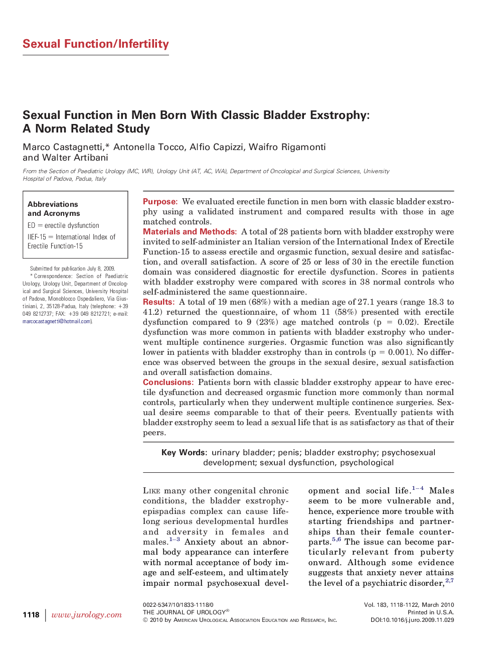 Sexual Function in Men Born With Classic Bladder Exstrophy: A Norm Related Study