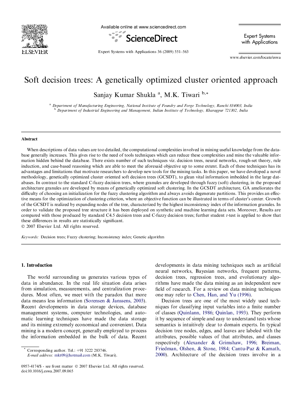 Soft decision trees: A genetically optimized cluster oriented approach