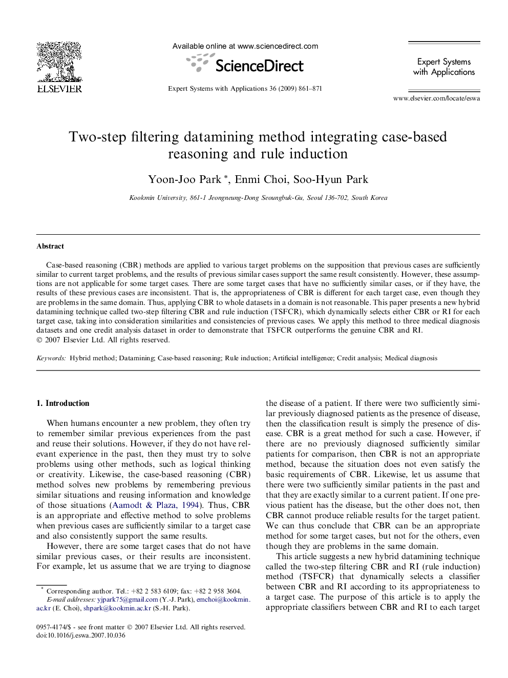 Two-step filtering datamining method integrating case-based reasoning and rule induction