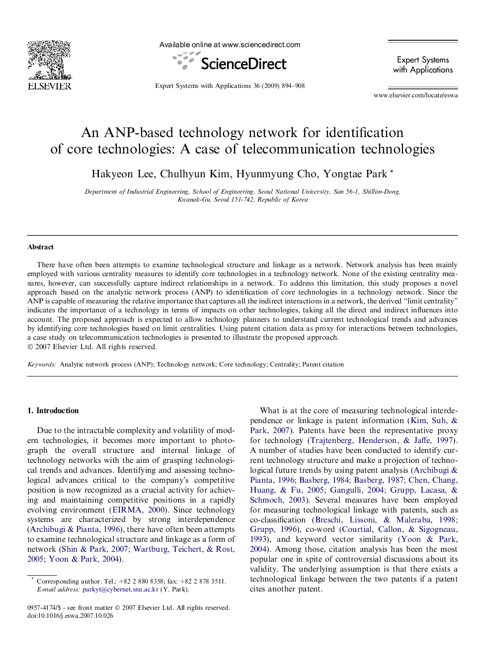 An ANP-based technology network for identification of core technologies: A case of telecommunication technologies