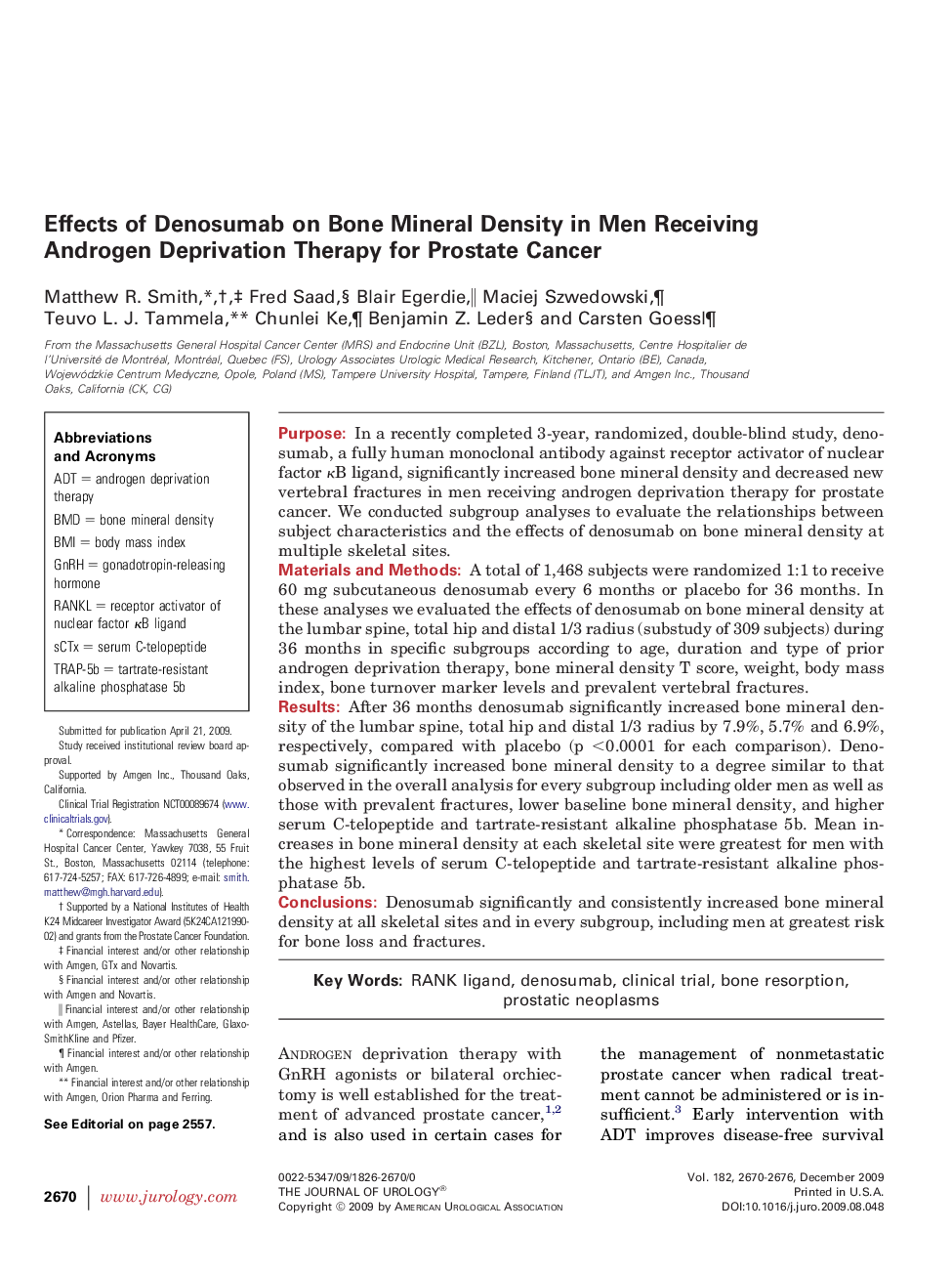 Effects of Denosumab on Bone Mineral Density in Men Receiving Androgen Deprivation Therapy for Prostate Cancer 