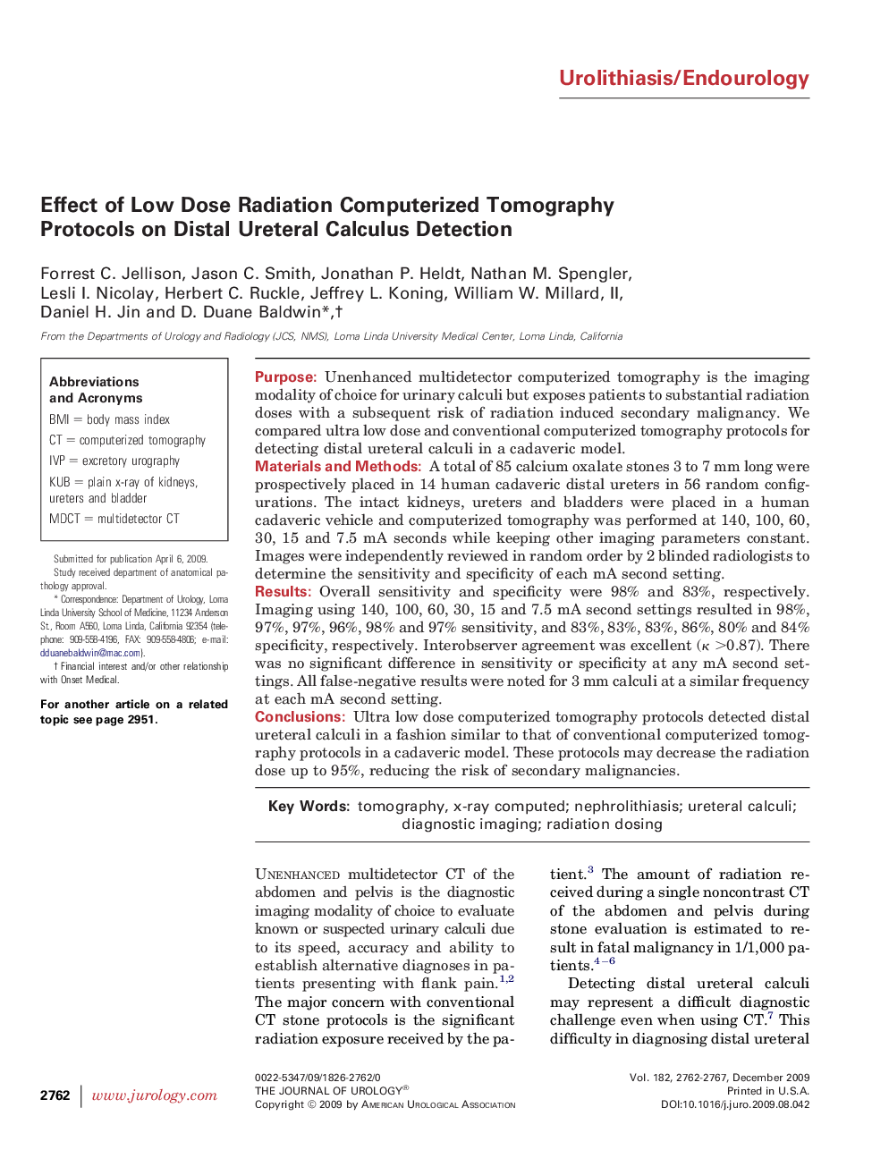 Effect of Low Dose Radiation Computerized Tomography Protocols on Distal Ureteral Calculus Detection 