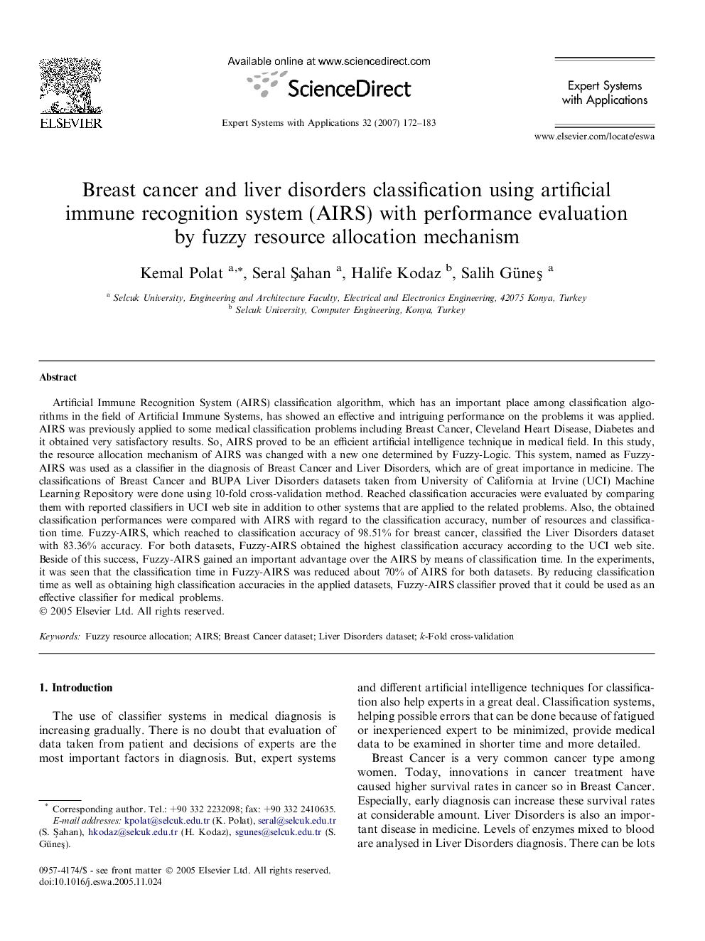 Breast cancer and liver disorders classification using artificial immune recognition system (AIRS) with performance evaluation by fuzzy resource allocation mechanism