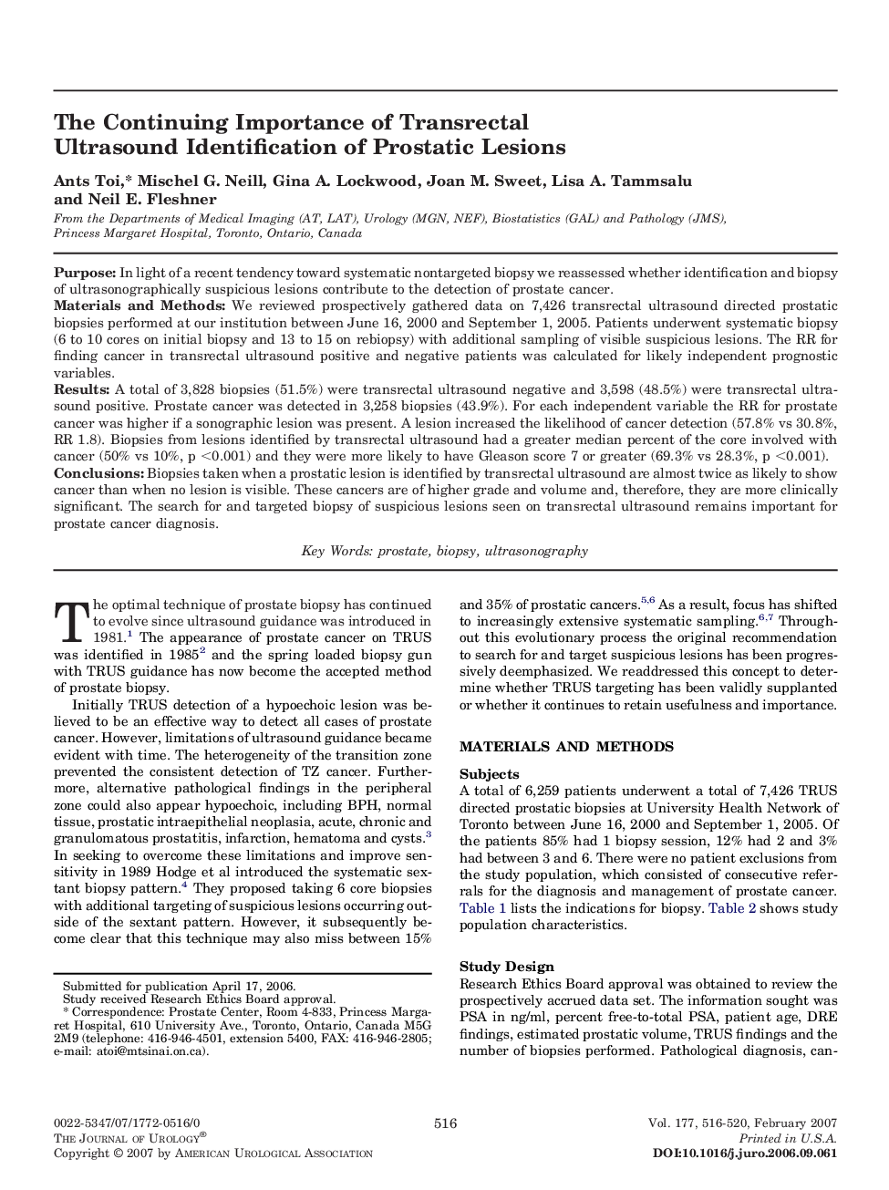 The Continuing Importance of Transrectal Ultrasound Identification of Prostatic Lesions 