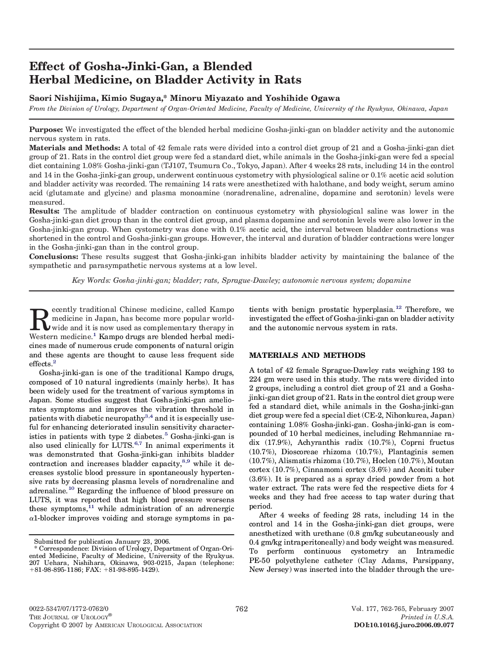 Effect of Gosha-Jinki-Gan, a Blended Herbal Medicine, on Bladder Activity in Rats