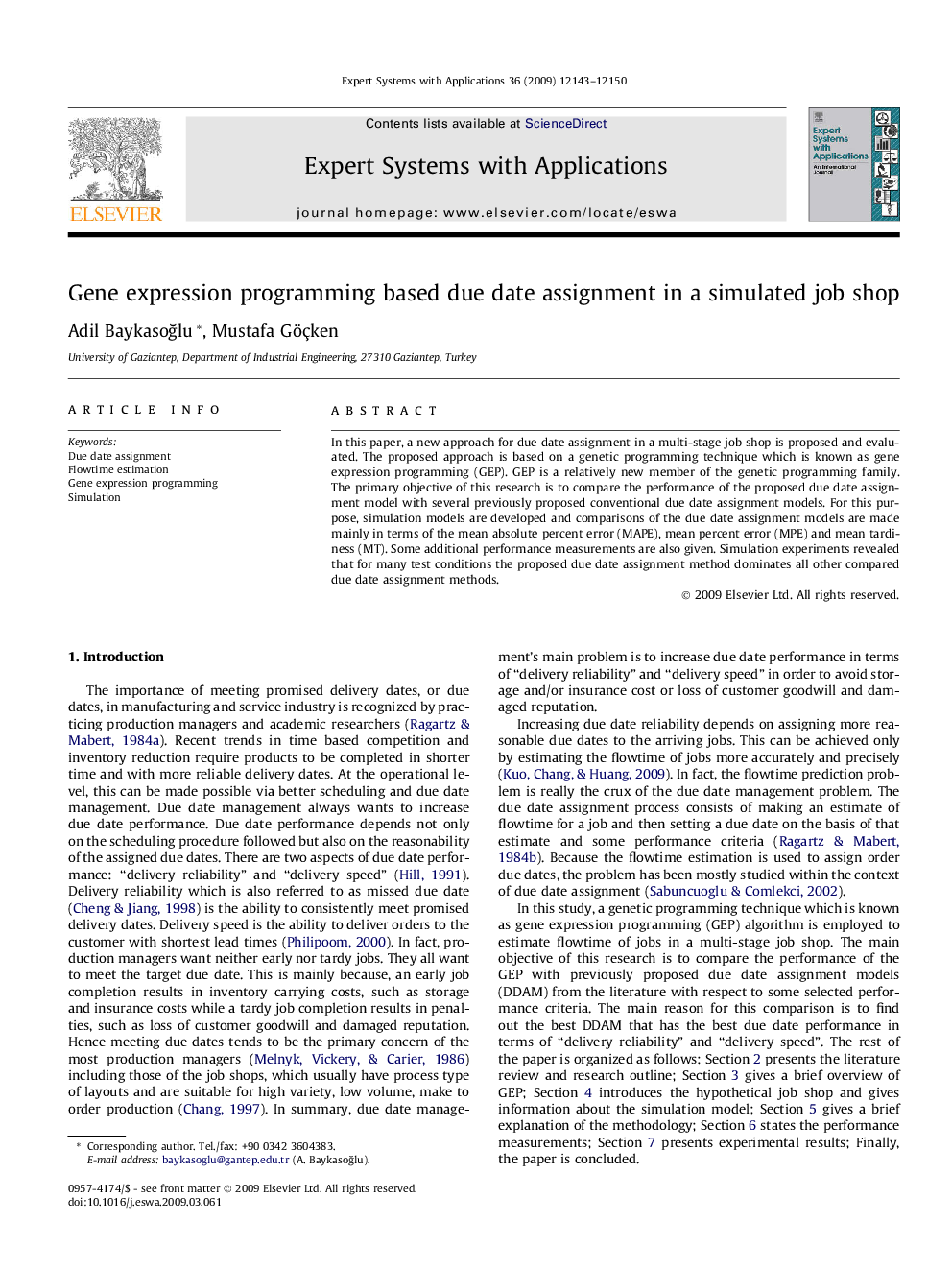 Gene expression programming based due date assignment in a simulated job shop