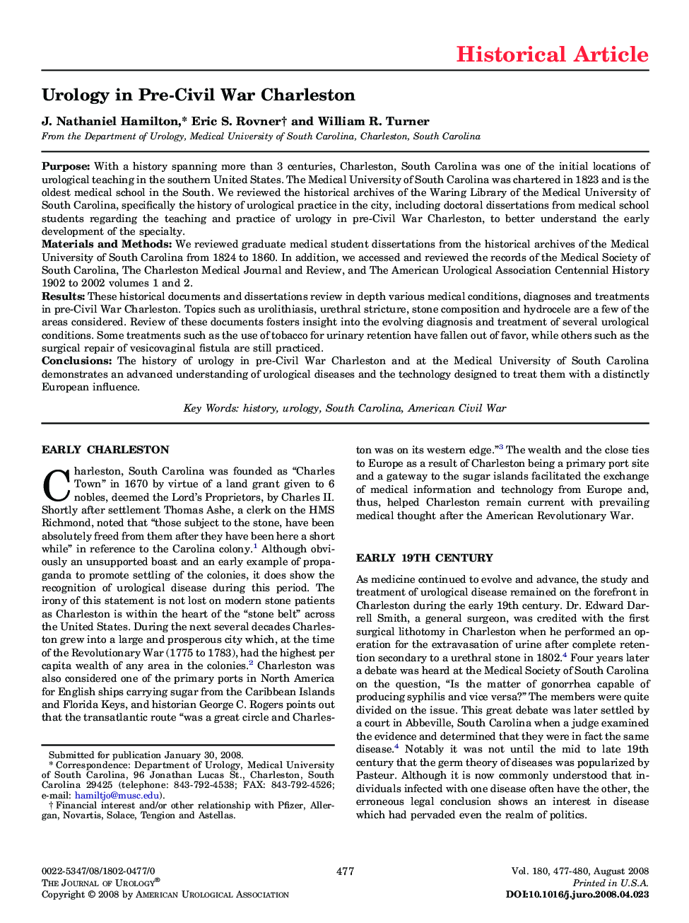 عکس صفحه اول مقاله: Urology in Pre-Civil War Charleston Urology in Pre-Civil War Charleston