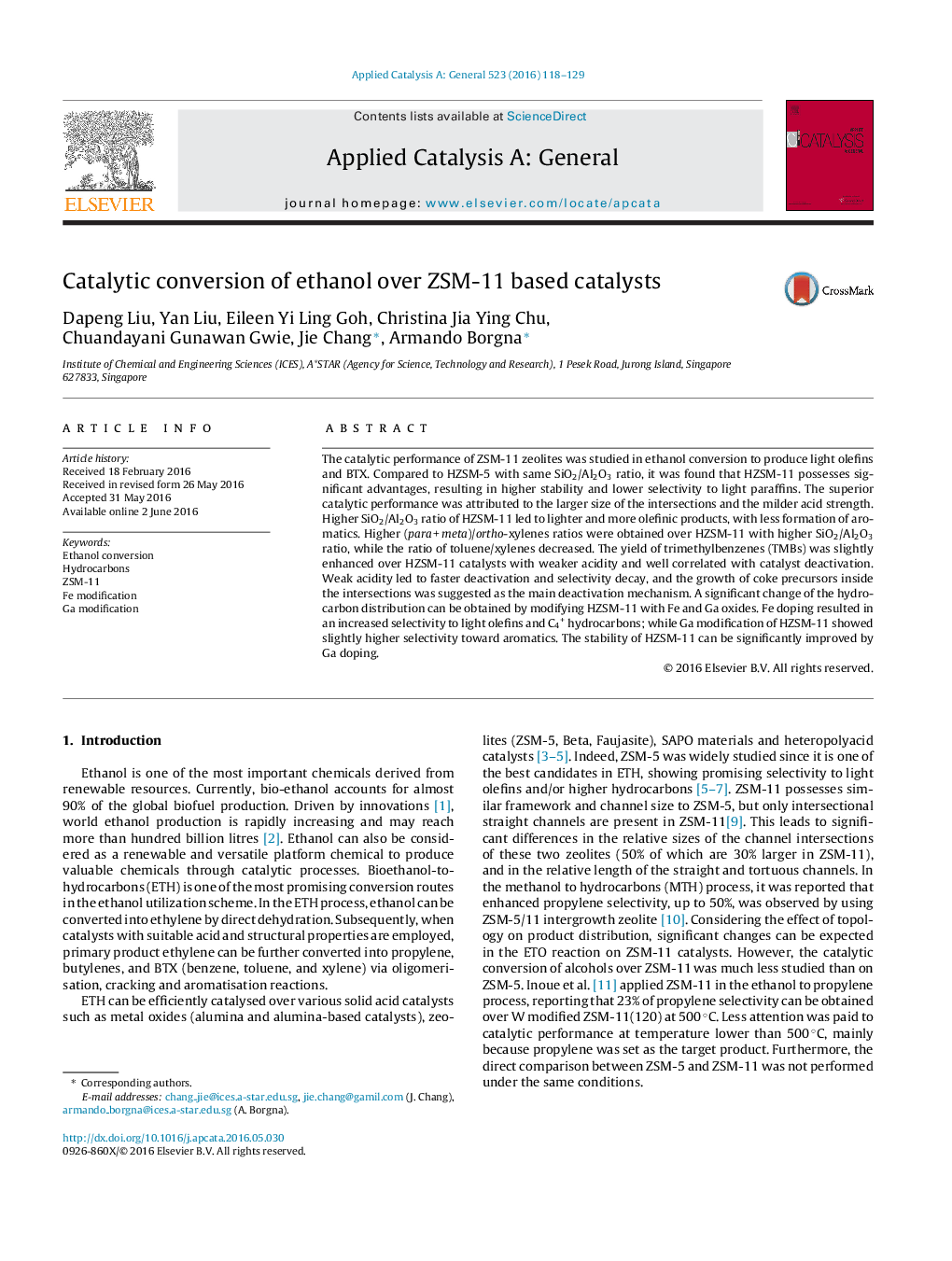 Catalytic conversion of ethanol over ZSM-11 based catalysts