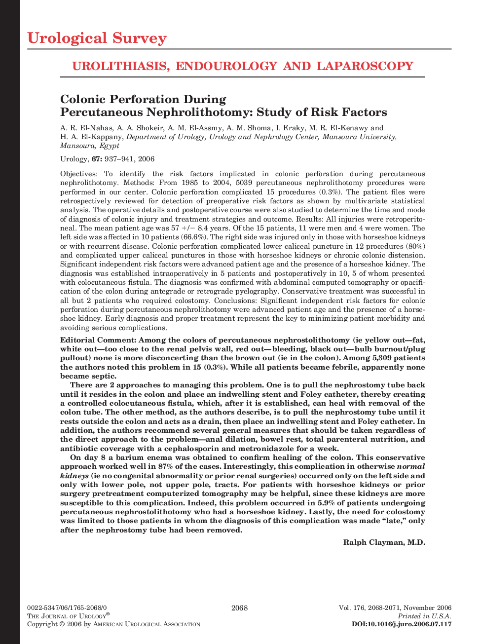 Urolithiasis, Endourology and Laparoscopy