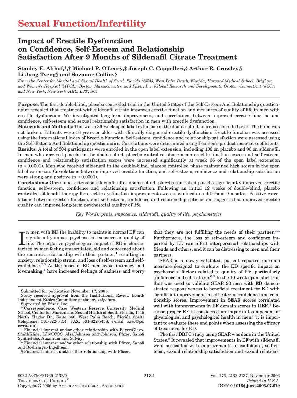 Impact of Erectile Dysfunction on Confidence, Self-Esteem and Relationship Satisfaction After 9 Months of Sildenafil Citrate Treatment