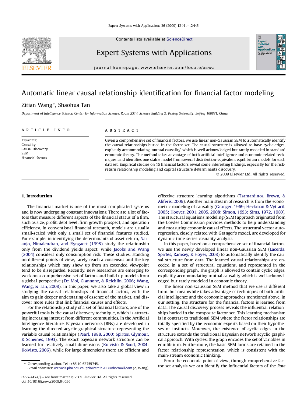 Automatic linear causal relationship identification for financial factor modeling