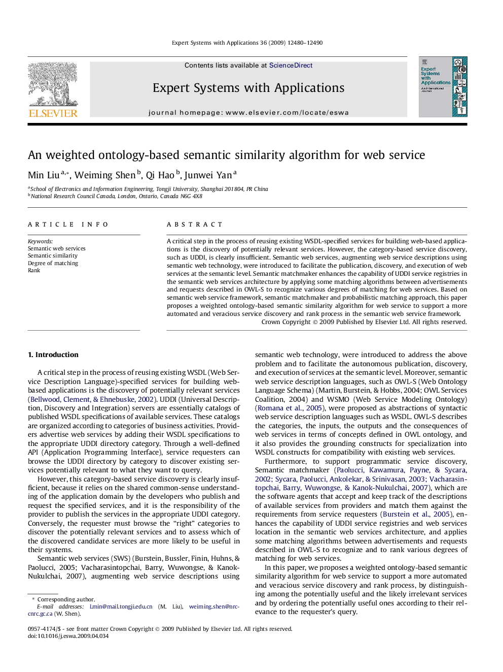 An weighted ontology-based semantic similarity algorithm for web service