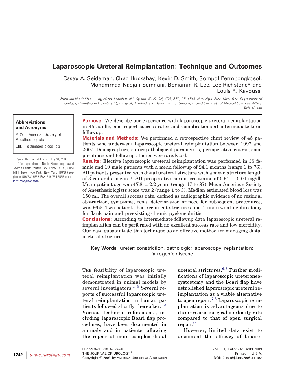 Laparoscopic Ureteral Reimplantation: Technique and Outcomes