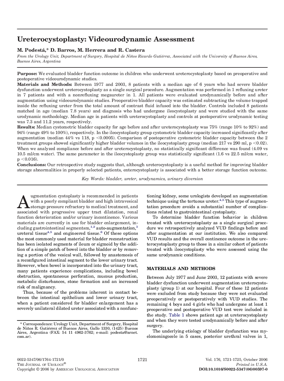 Ureterocystoplasty: Videourodynamic Assessment