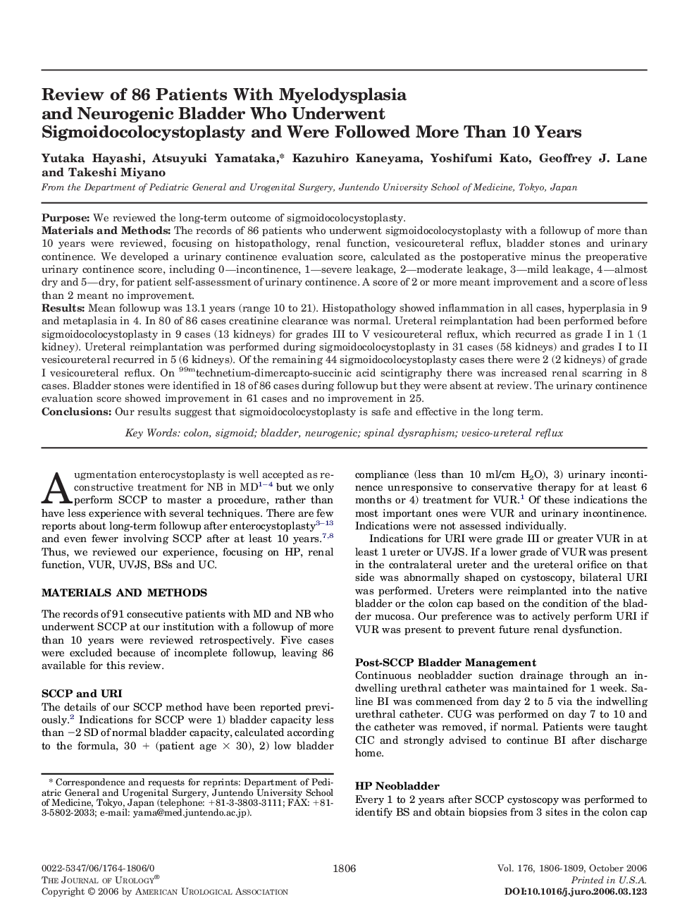 عکس صفحه اول مقاله: Review of 86 Patients With Myelodysplasia and Neurogenic Bladder Who Underwent Sigmoidocolocystoplasty and Were Followed More Than 10 Years Review of 86 Patients With Myelodysplasia and Neurogenic Bladder Who Underwent Sigmoidocolocystoplasty and Were Followed More Than 10 Years