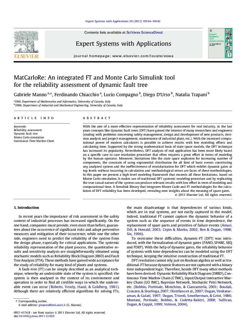 MatCarloRe: An integrated FT and Monte Carlo Simulink tool for the reliability assessment of dynamic fault tree