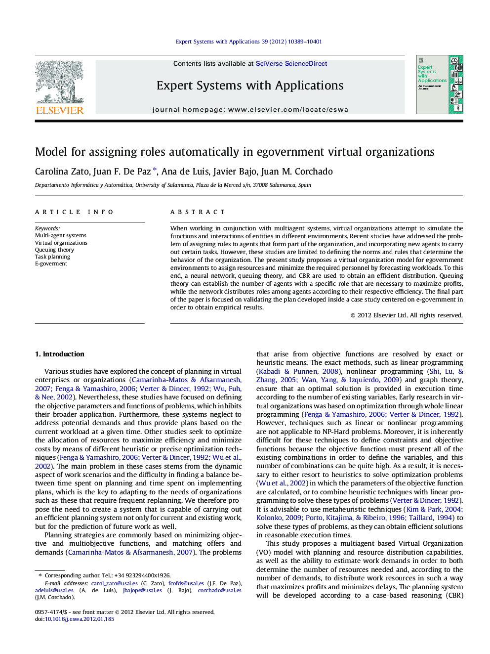 Model for assigning roles automatically in egovernment virtual organizations