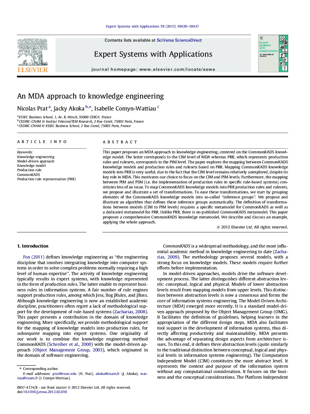 An MDA approach to knowledge engineering