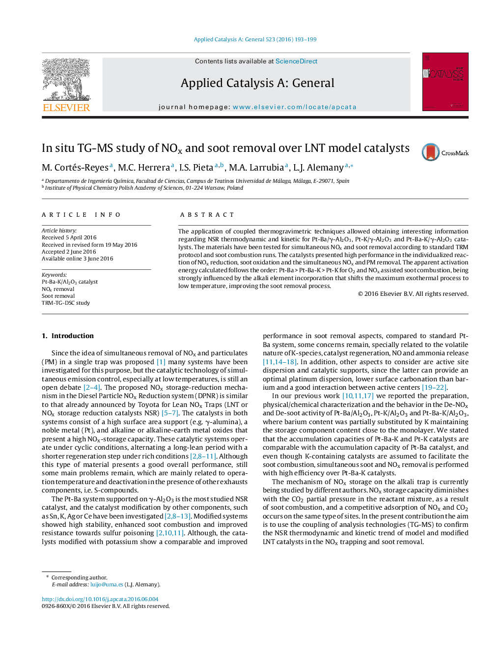 In situ TG-MS study of NOx and soot removal over LNT model catalysts