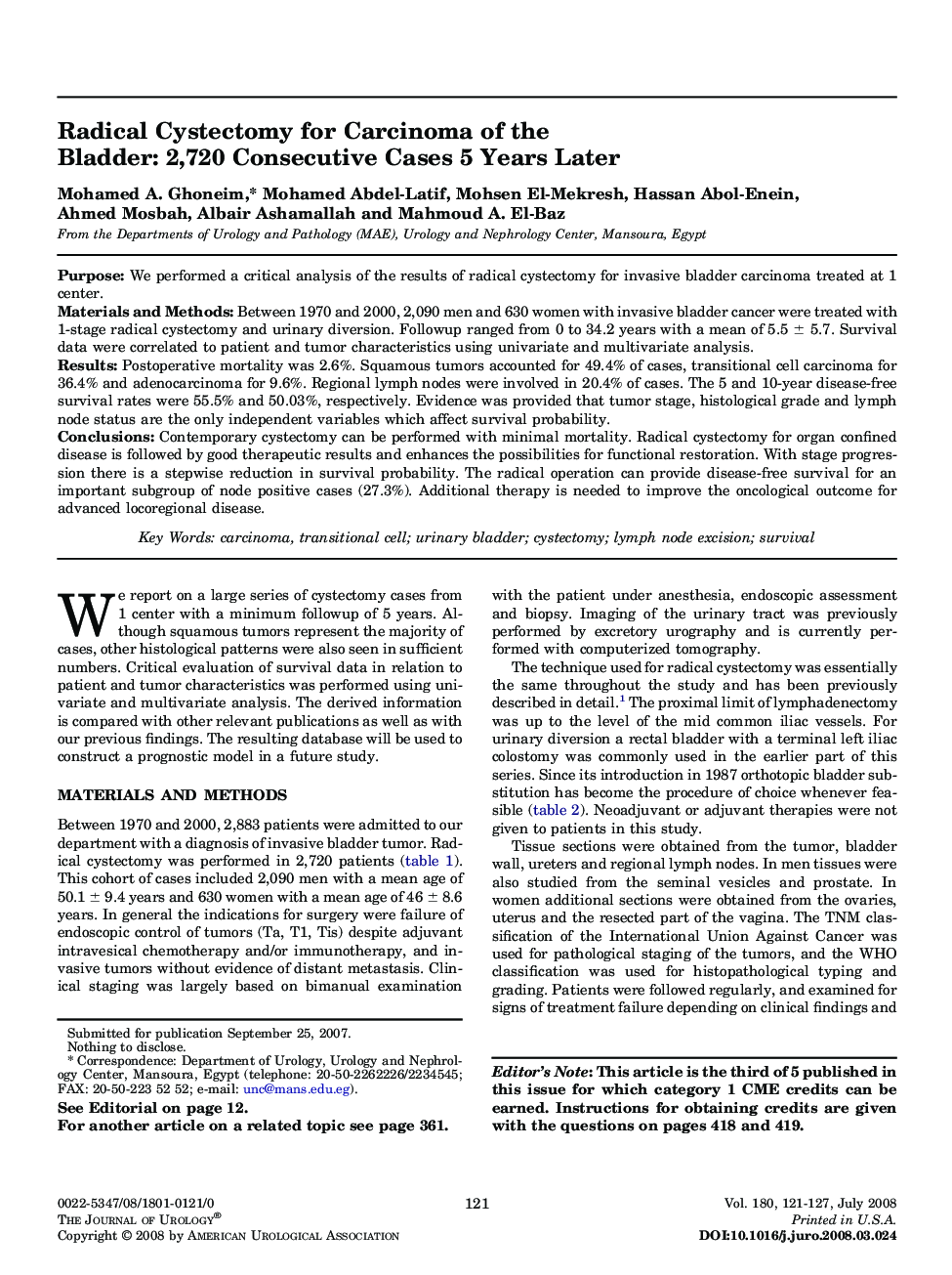 Radical Cystectomy for Carcinoma of the Bladder: 2,720 Consecutive Cases 5 Years Later 