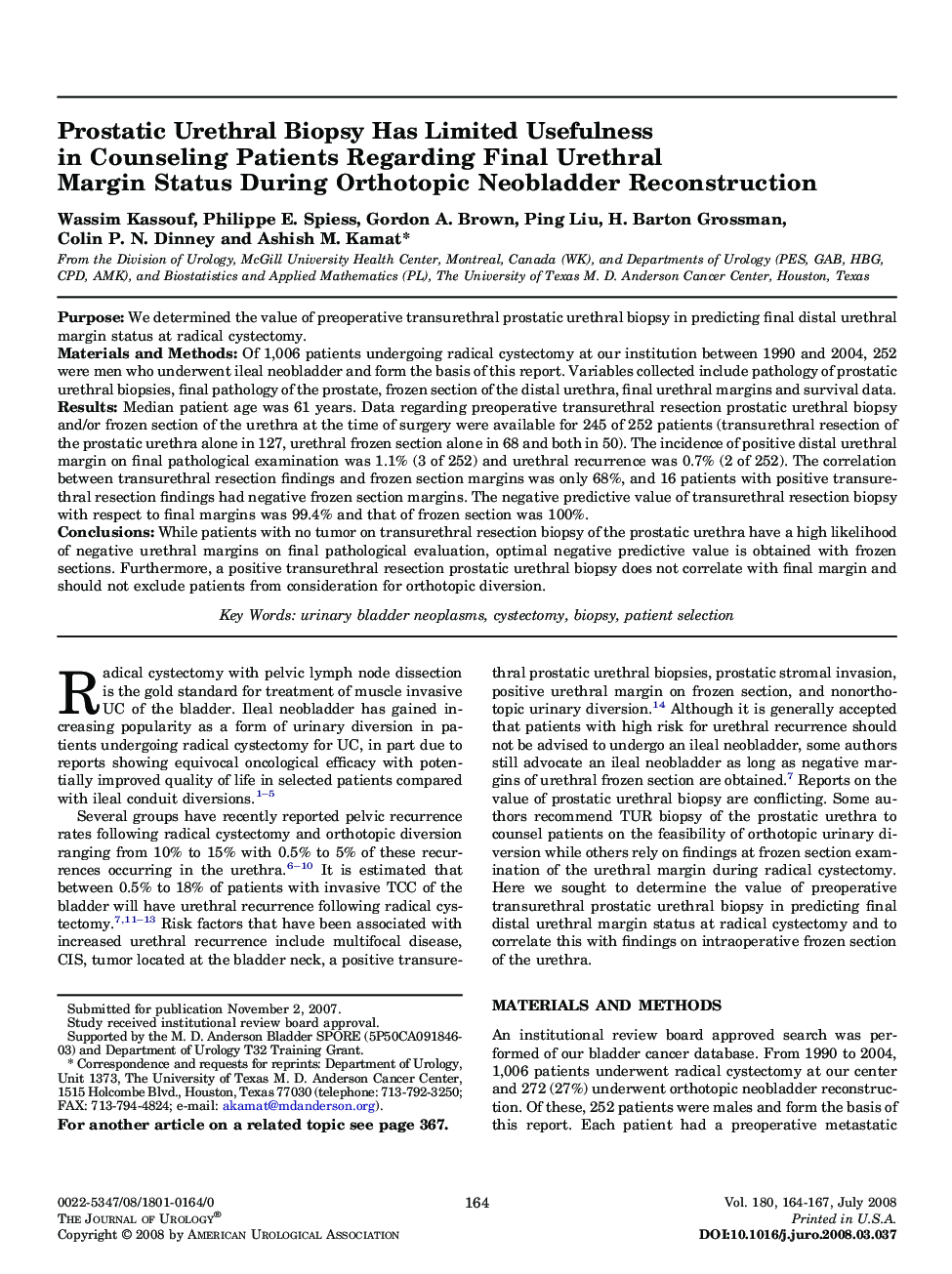 Prostatic Urethral Biopsy Has Limited Usefulness in Counseling Patients Regarding Final Urethral Margin Status During Orthotopic Neobladder Reconstruction 